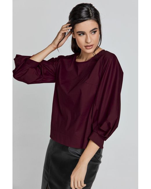 Conquista Purple Wine Color Top With Bishop Sleeves By