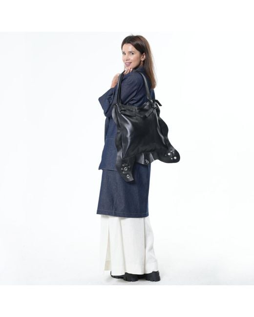 Metamorph Black Genuine Leather Tote Bag
