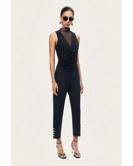 Nocturne Black Draped Mesh-Panel Bodysuit