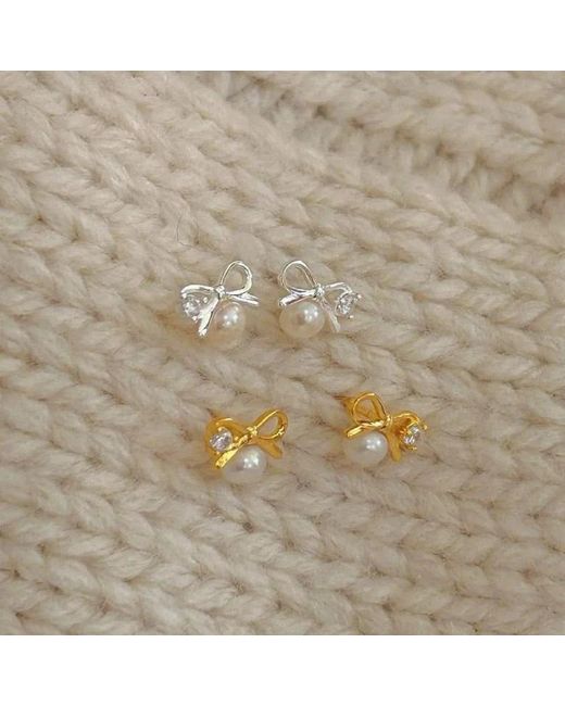 Angel Barocco Metallic Sterling Bow Freshwater Pearl Earrings
