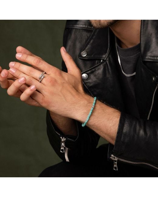 Nialaya Blue Wristband With Heishi Beads for men