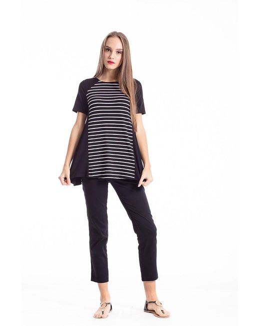 Conquista Black A Line Short Sleeve Striped Top