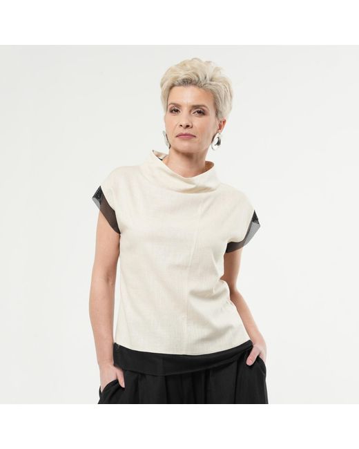 Metamorph White Neutrals Turtleneck Linen Top