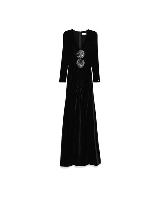Nissa Black Sequin-Embellished Velvet Midi Dress