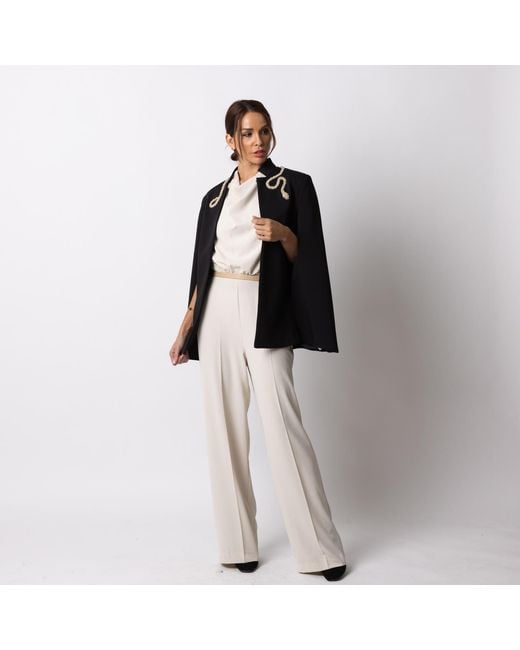 House of Laines London Black Laines Couture Tailored Cape With Embellished Crystal & Pearl Wrap Around Snake