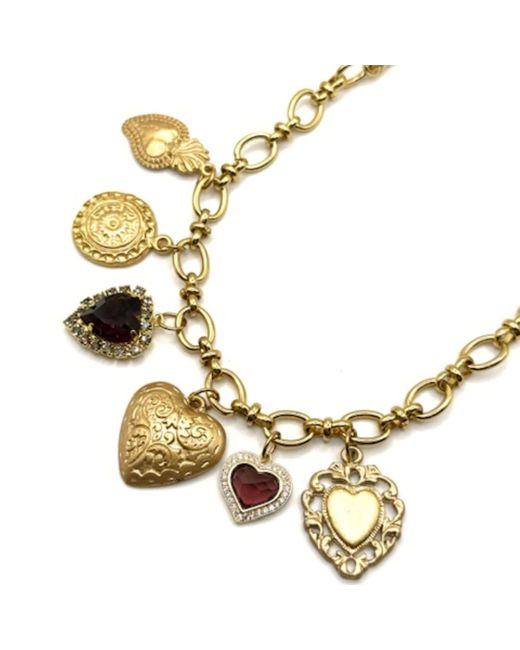 Achala Handcrafted Metallic Neutrals Vintage Heart-Toned Charm Necklace