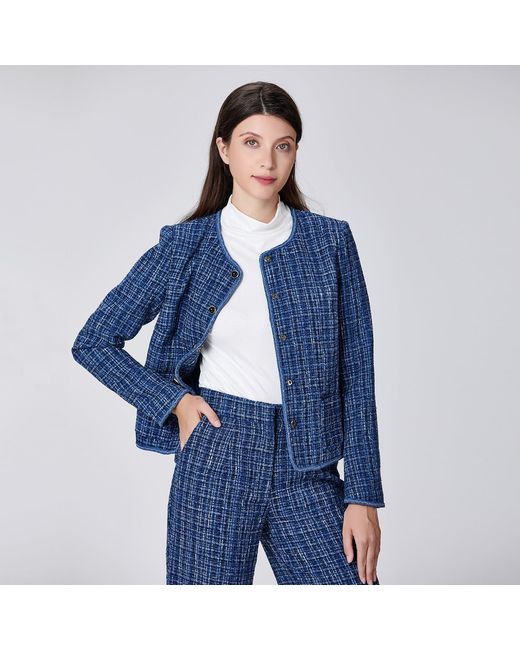 Smart and Joy Blue Tweed Round Neck Jacket