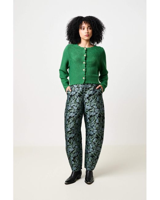 Louche Green Sutton Blossom Jacquard Barrel Trouser