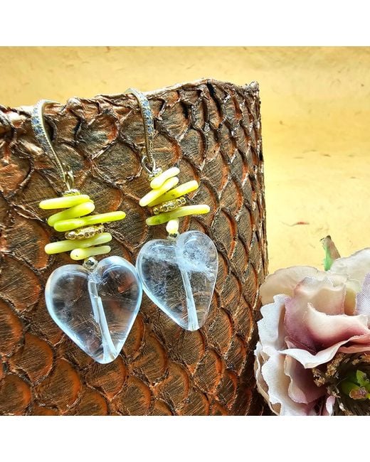 Farra Metallic Quartz Heart And Bamboo Coral Earrings
