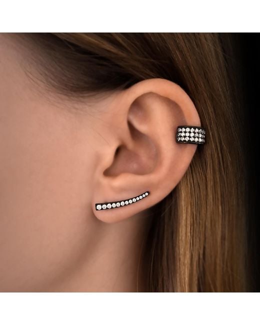 SALLY SKOUFIS Black Destiny Ear Cuff With Made Cz Diamond Stimulant