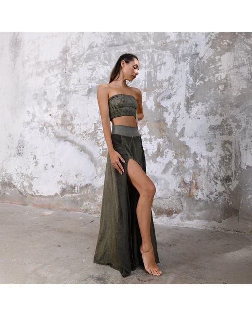 Zhenabia Green Zhe Skirt Boho High Slit Maxi Skirt