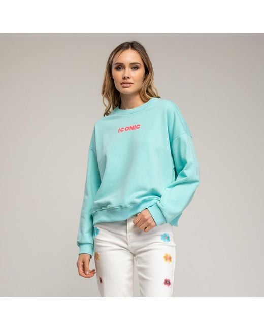 Tantra Spain Sl Blue Sweatshirt With Iconic Fluorescent Text On The Front And Back