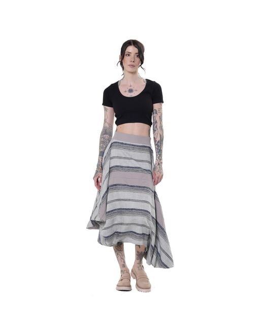Metamorph Gray Asymmetric Midi Striped Skirt