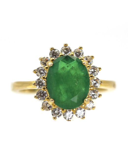 VicStoneNYC Fine Jewelry Green Unique Stone Halo Vermeil Ring
