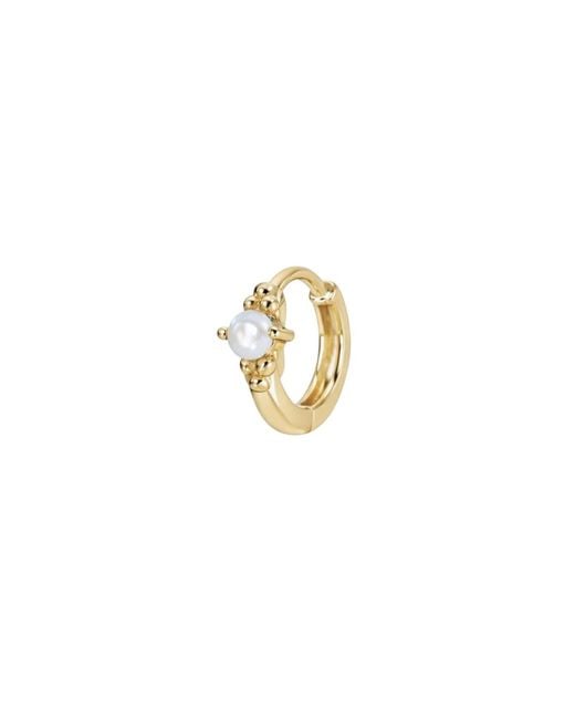 Zohreh Metallic Pearl Beaded Huggie Hoop Earring 9K