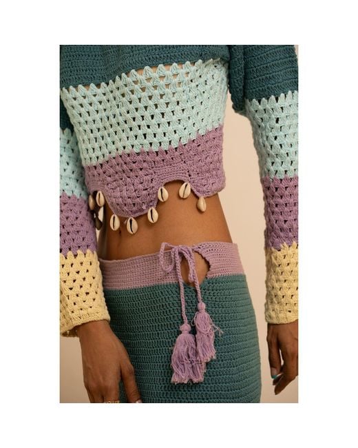 Tega Collective Blue Samudram Colorblock Crochet Top