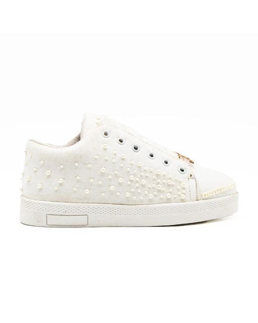 Rettrose White Serenity Luxury Canvas Handmade Embellished Tennis Shoe