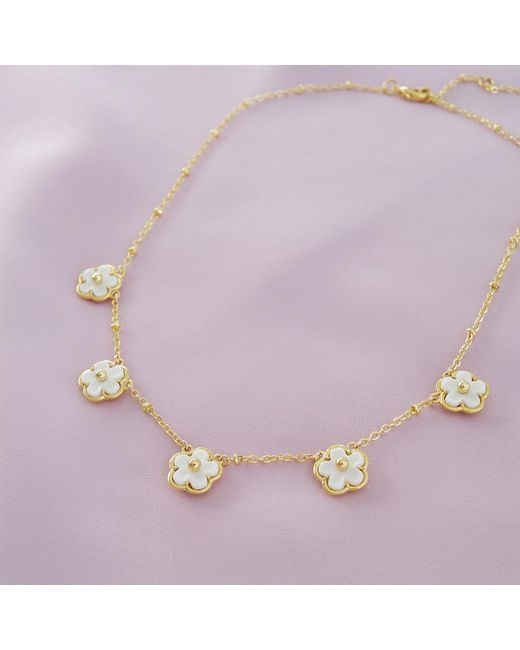 POPORCELAIN Metallic Mini Porcelain Daisy Short Station Necklace