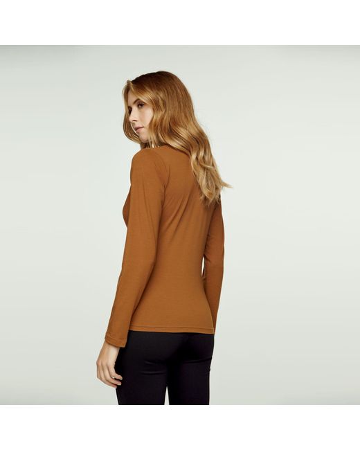 Conquista Brown Long Sleeve Chocolate Faux Wrap Top