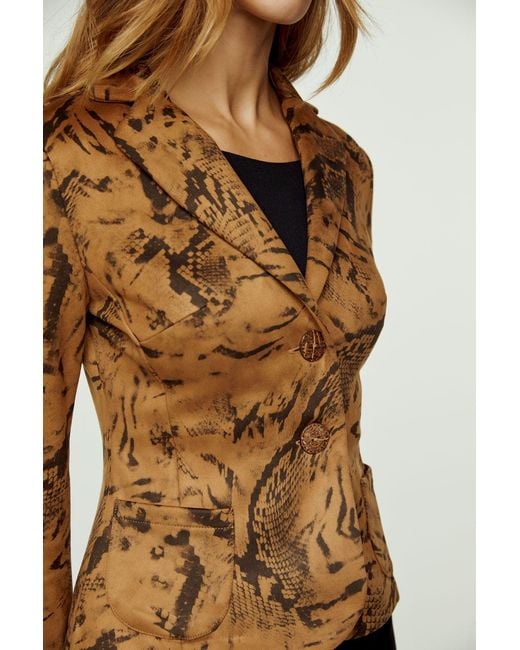 Conquista Brown Suede Effect Printed Fitted Jacket
