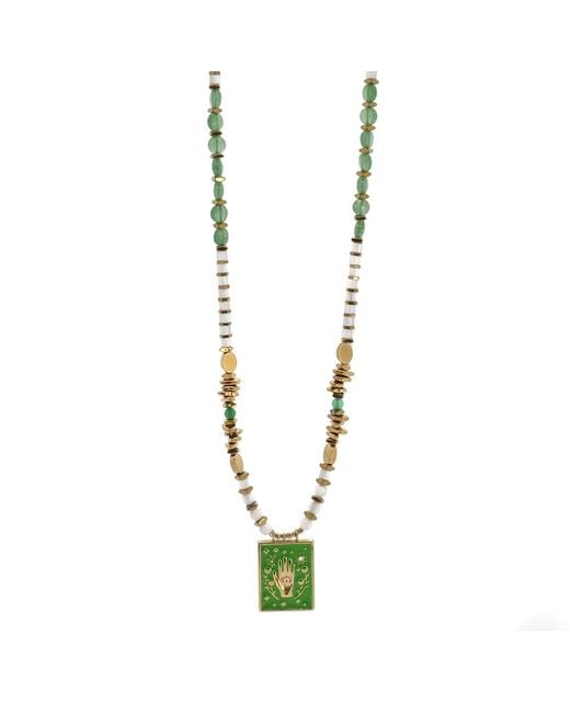 Ebru Jewelry Metallic Mystic Hand Talisman Long Beaded Necklace