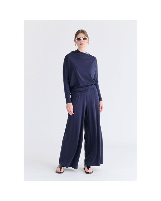 Paisie Blue Asymmetric Draped Lyocell Jersey Top