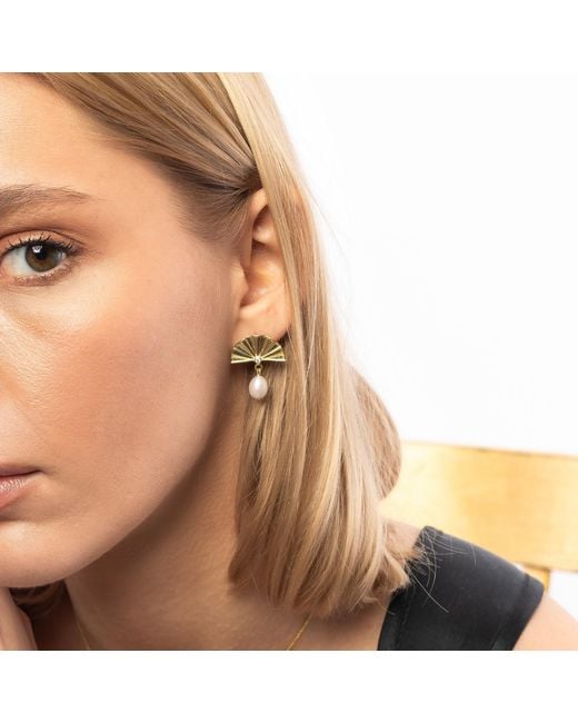Spero London Yellow Fine Diamond Sterling Pearl Drop Fan Earrings