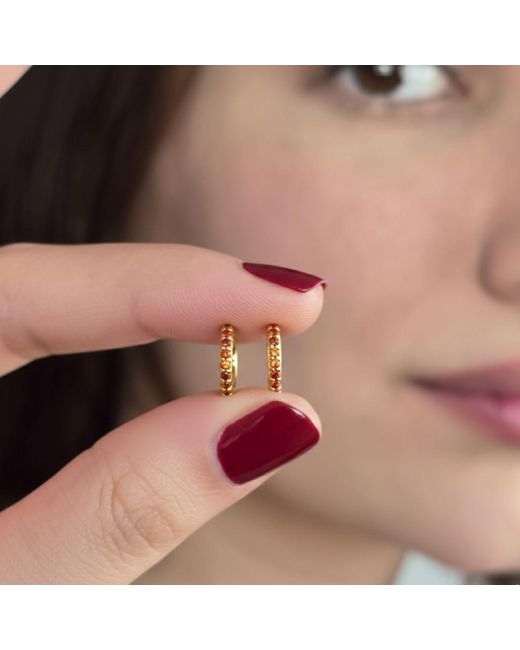 Harfi Metallic Garnet January Birthstone Small Huggie Plated Hoop Earrings