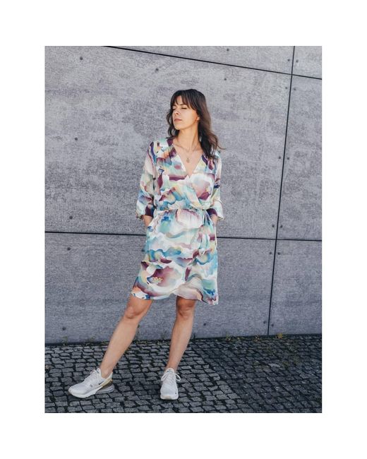 Oh!Zuza Blue Echo Lightweight Mini Wrap Dress With Pockets – Abstract Print