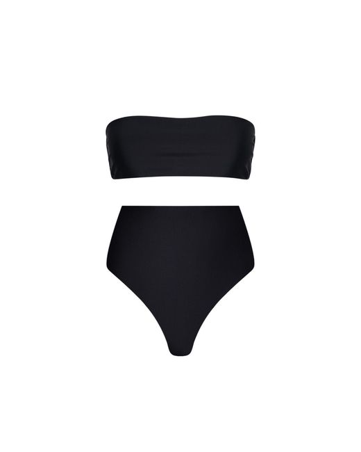 Playaluxe Black Strapless High Waist Bikini Set