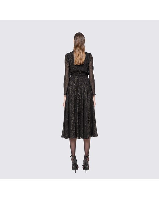 Nissa Black Lace Insert Chiffon Midi Dress