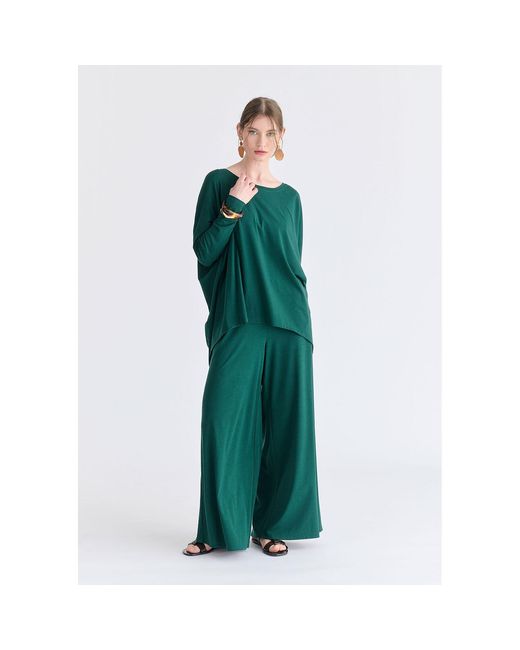 Paisie Green Wide Neck Oversized Lyocell Jersey Top