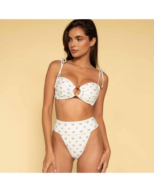 Montce White Heidi Floral Tori Ties Bandeau Bikini Top