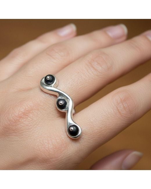 Tg-Jewellery by Tamara Gervasio Black Snake Satin Onyx Beads Ring Adjustable