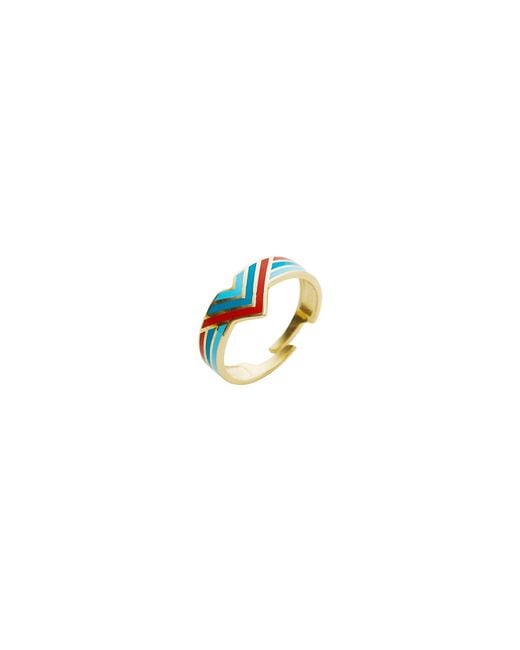 Spero London Blue Enamel Four Color Sterling Arrow Ring