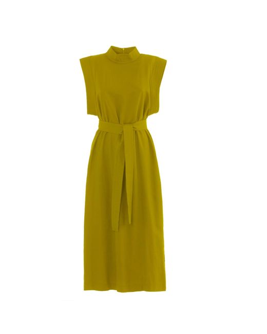 Julia Allert Green Stylish Straight Dress With Belt Mustard