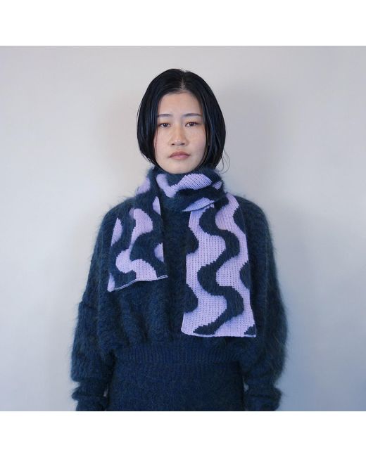 Ccy Currency Blue Wavey Mohair Scarf