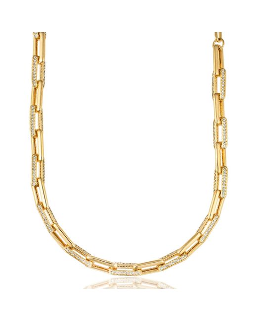 Denise Pacini Metallic Statement Paperclip Chain Necklace With Pave Stones