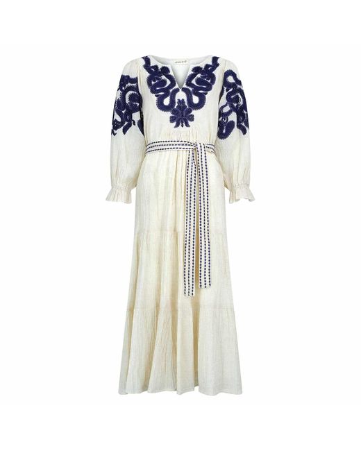 East Blue Dolly Ecru Cotton Embroidered Dress