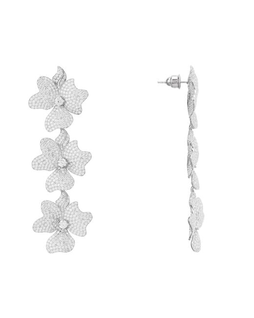 Latelita London White Jasmine Flower Triple Drop Earrings Silver