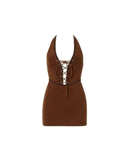 ADIBA Brown Mahogany Bloom Suede Dress