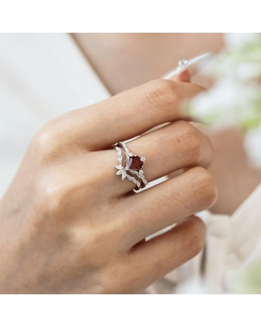 Azura Jewelry New York White Flaming Heart Mozambique Garnet Vermeil Ring Set
