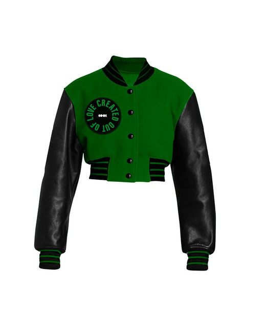 COOL Creative Green Emerald Cropped Letterman Jacket