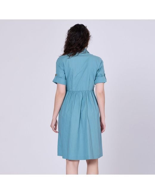 Smart and Joy Blue Shirt Dress With Asymmetric Belt Panel