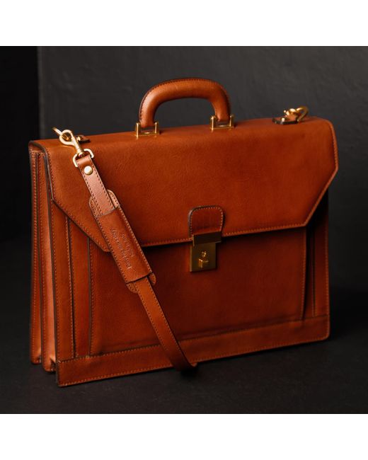 Time Resistance Brown Large Leather Briefcase for men