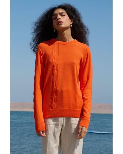 La Granni Orange Cable Crewneck