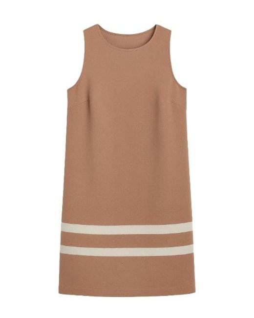 Conquista Brown Solid Colour Sleeveless Dress With Stripe Detail