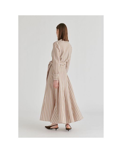 Paisie Natural Neutrals Striped Flared Maxi Skirt With Godet Paneling