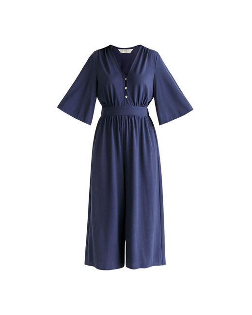 Paisie Blue V-Neck Culotte Jumpsuit