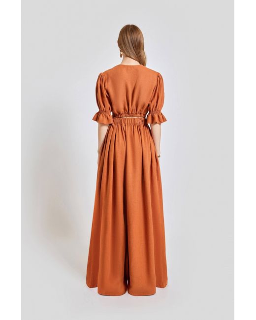 Lilamie Orange Marrakesh Puff Sleeve Summer Crop Top